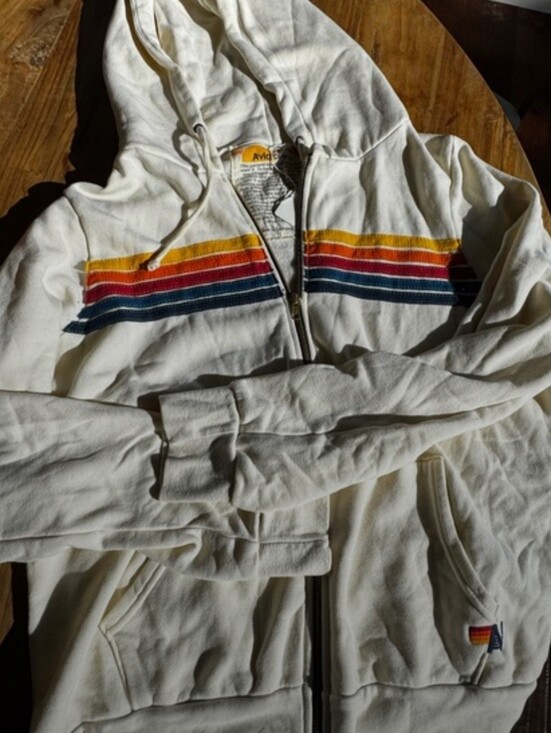 Aviator Nation Tops - Aviator Nation Women's Cream Zip-Up Hoodie with Retro Stripe